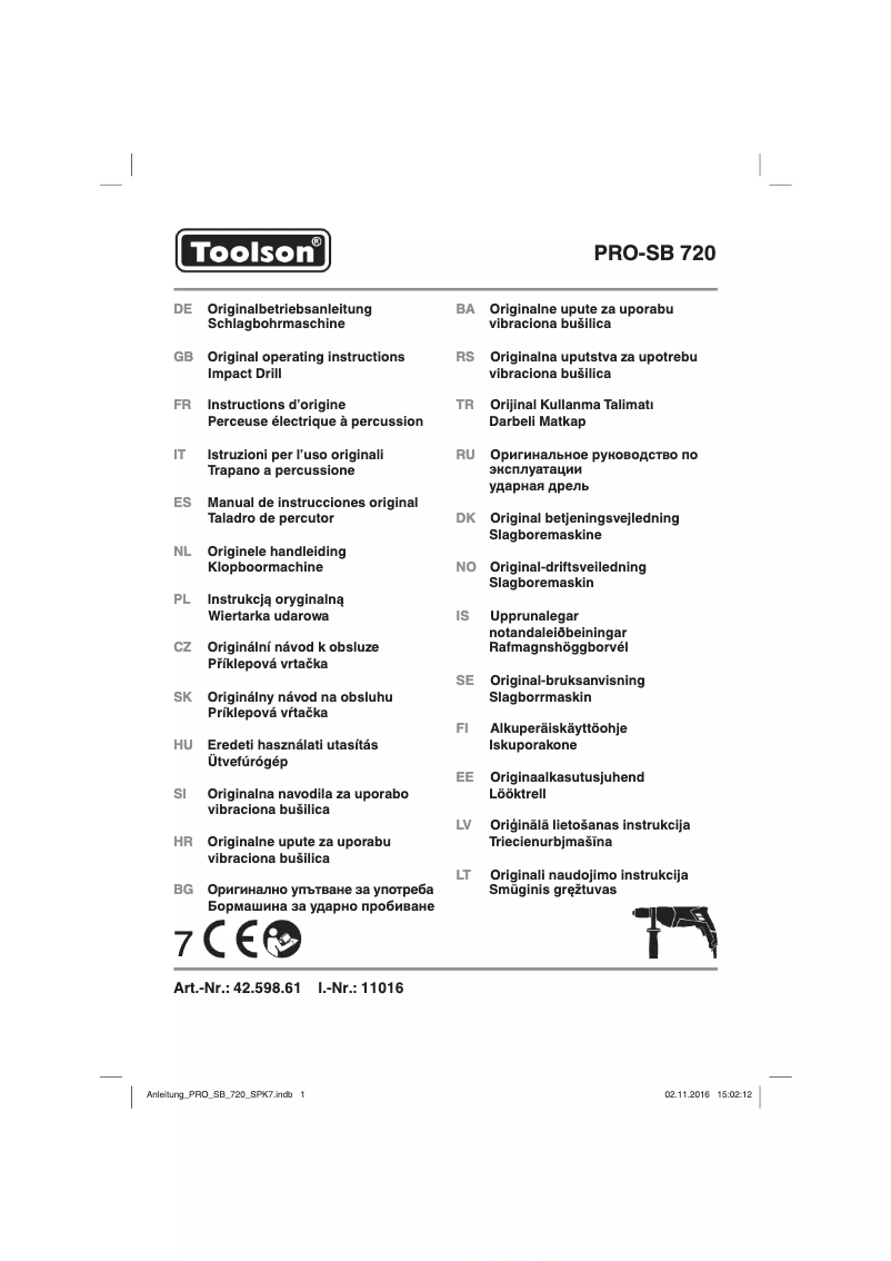 Page 1 de la notice Manuel utilisateur Toolson PRO-SB 720