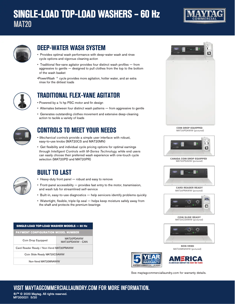 Page 1 de la notice Fiche technique Maytag MAT20CSAWW