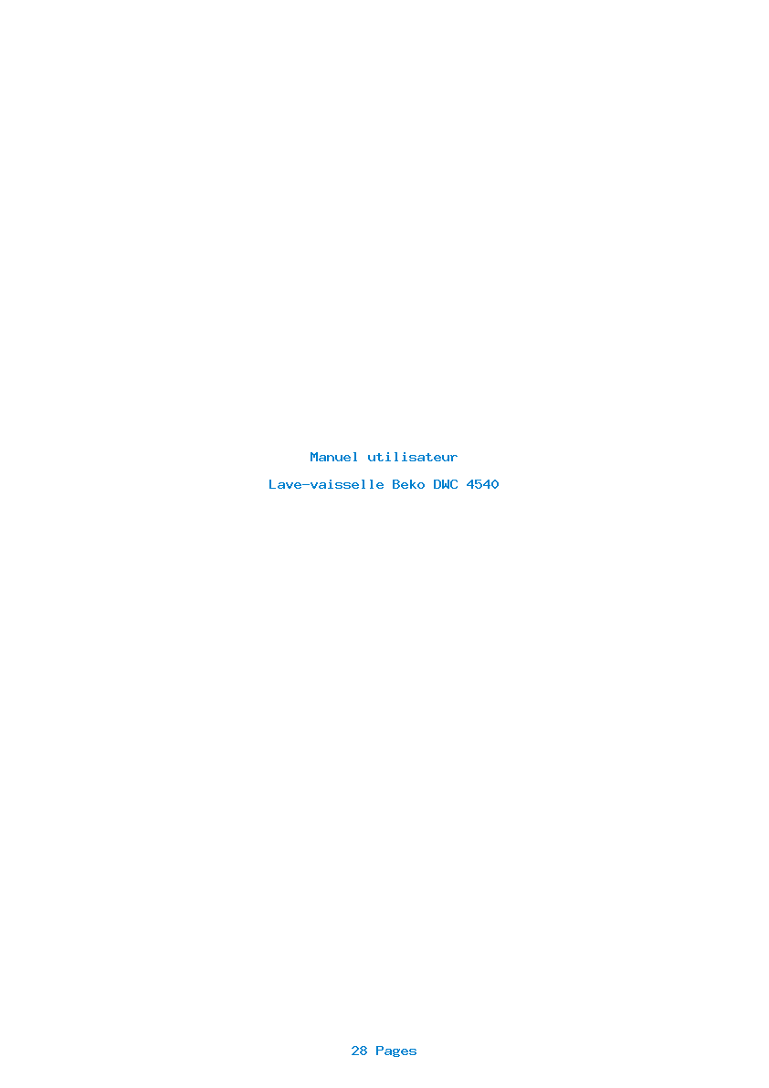 Page 1 de la notice Manuel utilisateur Beko DWC 4540