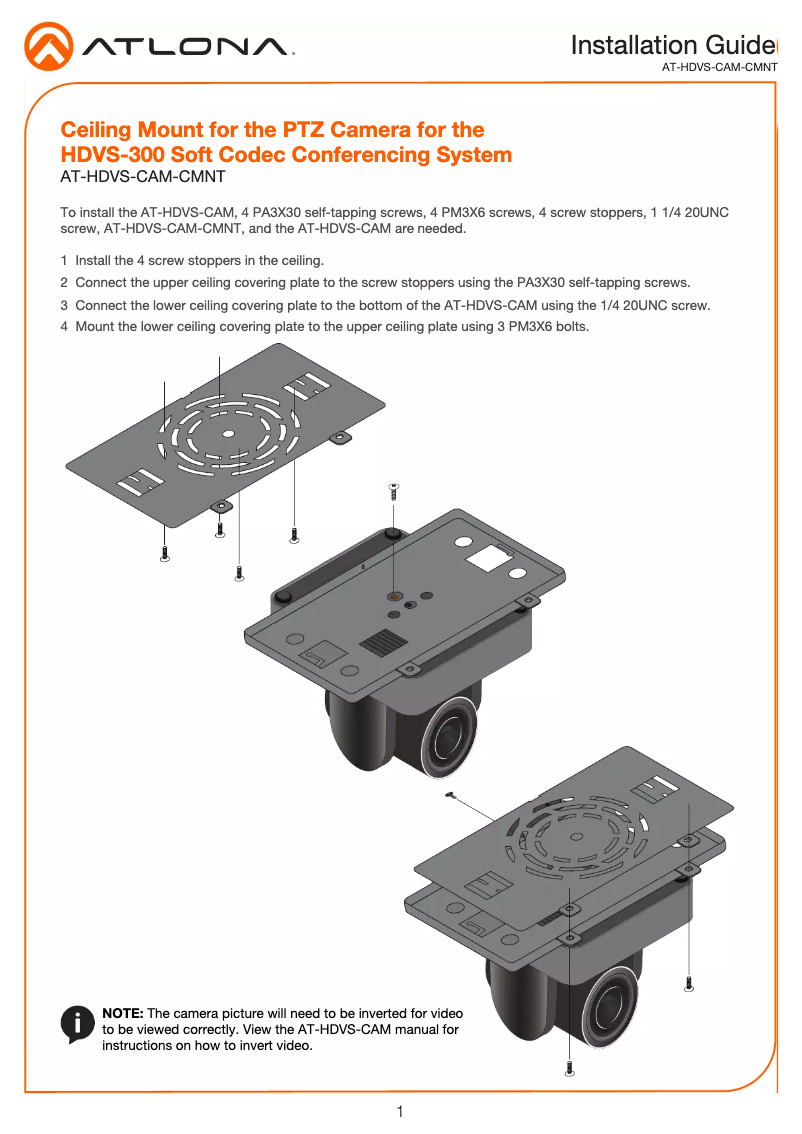 Page 1 of the manual User Manual Atlona AT-HDVS-CAM-CMNT