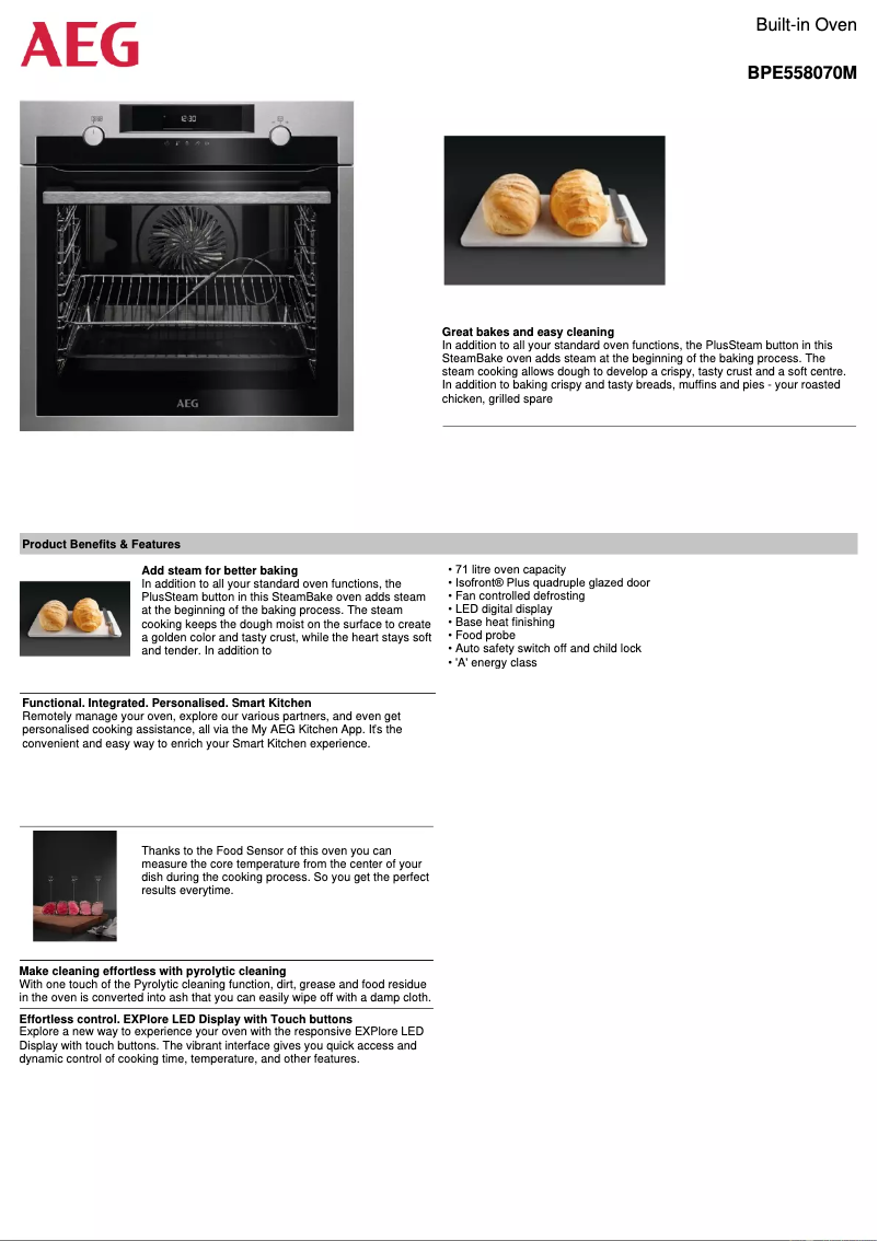 Page 1 de la notice Fiche technique AEG BPE558070M