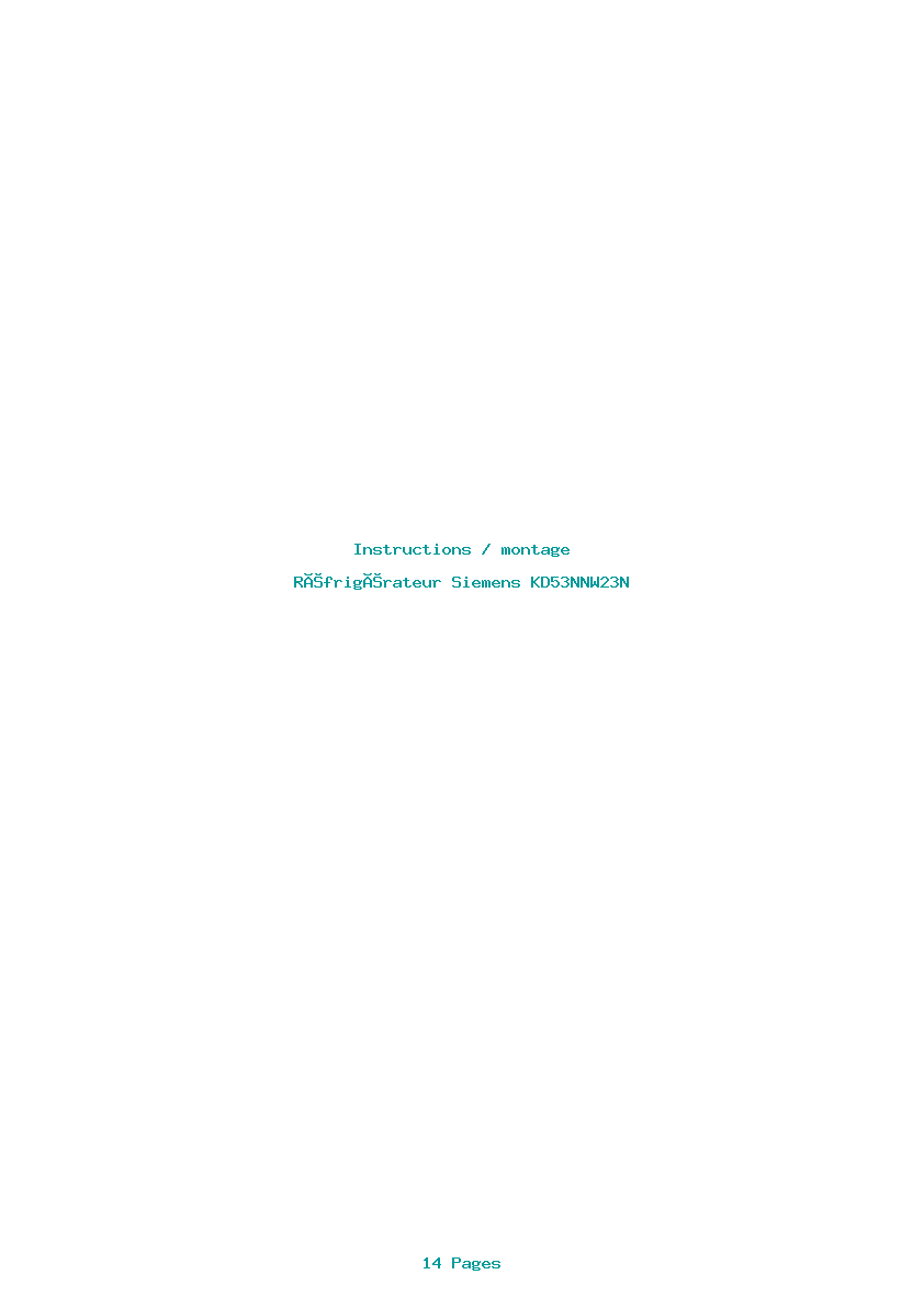 Page 1 de la notice Instructions / montage Siemens KD53NNW23N