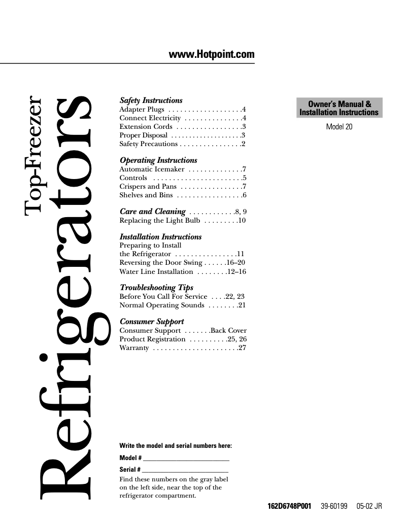 Página 1 del manual Guía de instalación Hotpoint HTS20GBNCC
