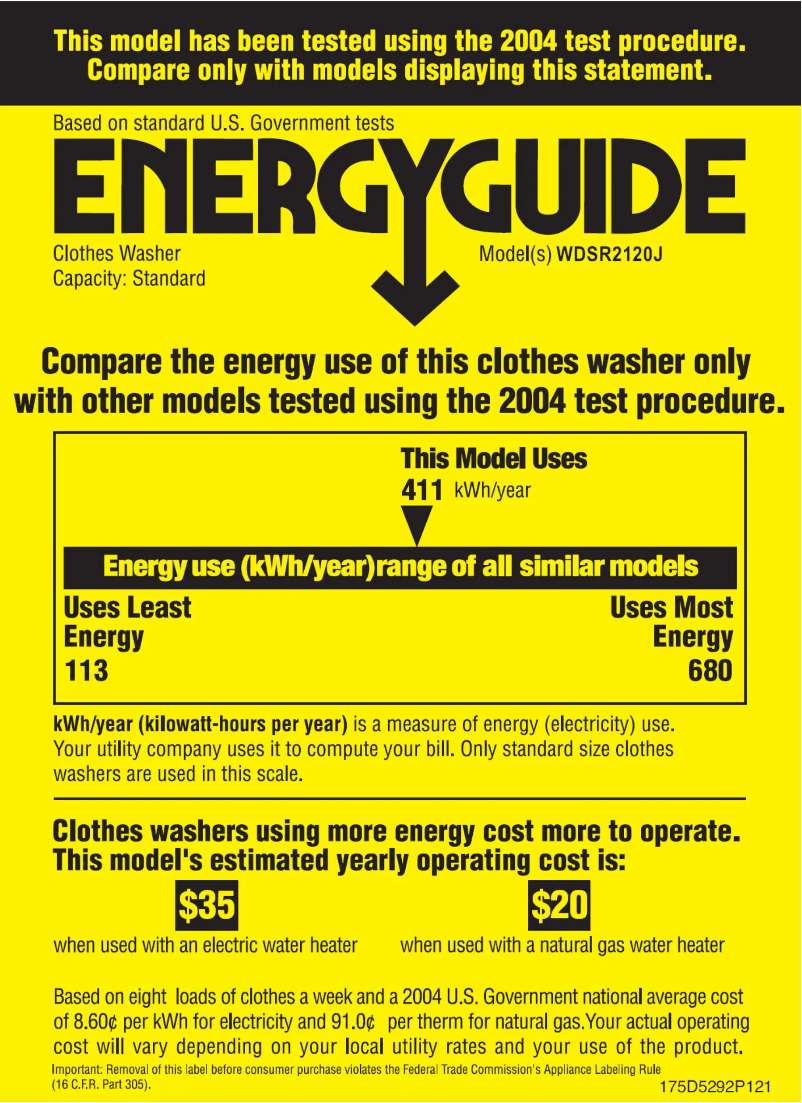 Página 1 del manual Etiqueta energética GE WDSR2120JWW