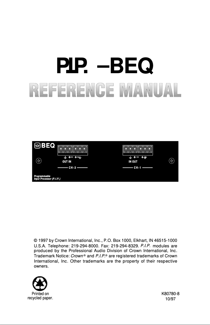 Page 1 de la notice Manuel utilisateur Crown P.I.P.-BEQX