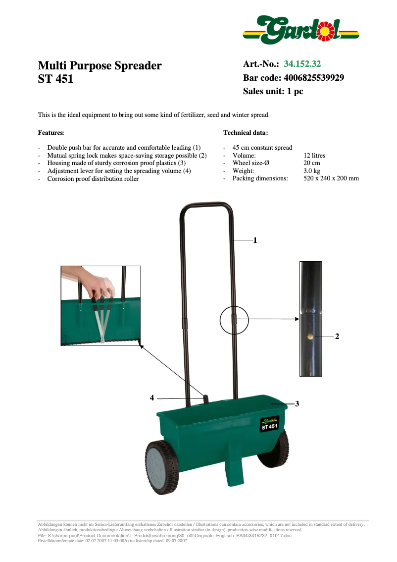 Página 1 del manual Ficha técnica Gardol ST  451