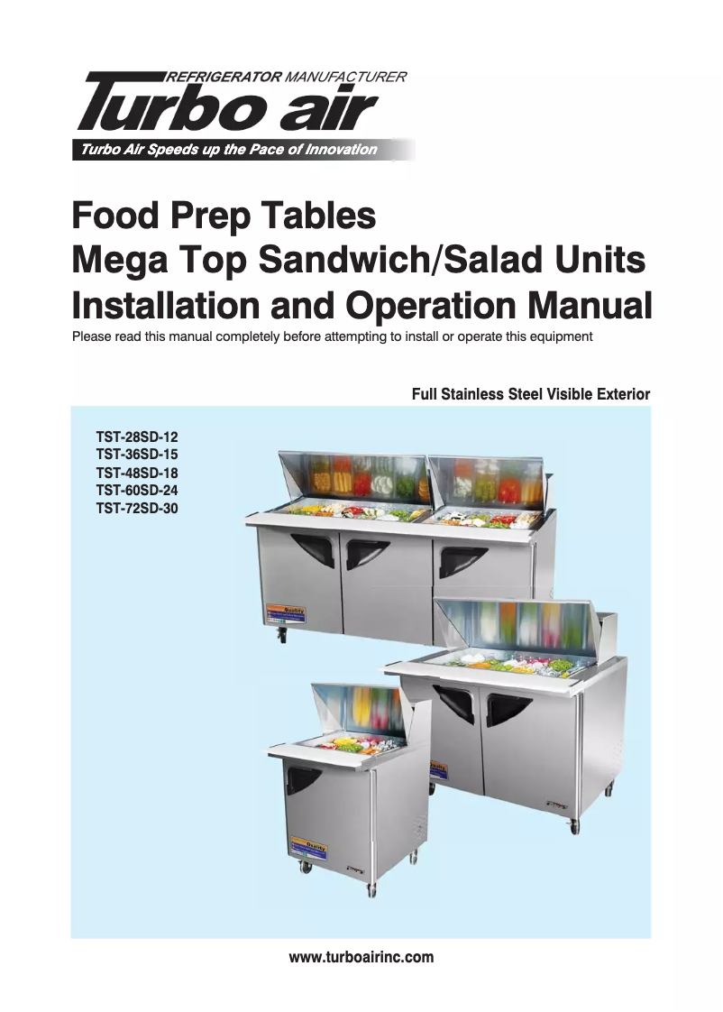Página 1 del manual Manual de uso y mantenimiento Turbo air TST-72SD-30