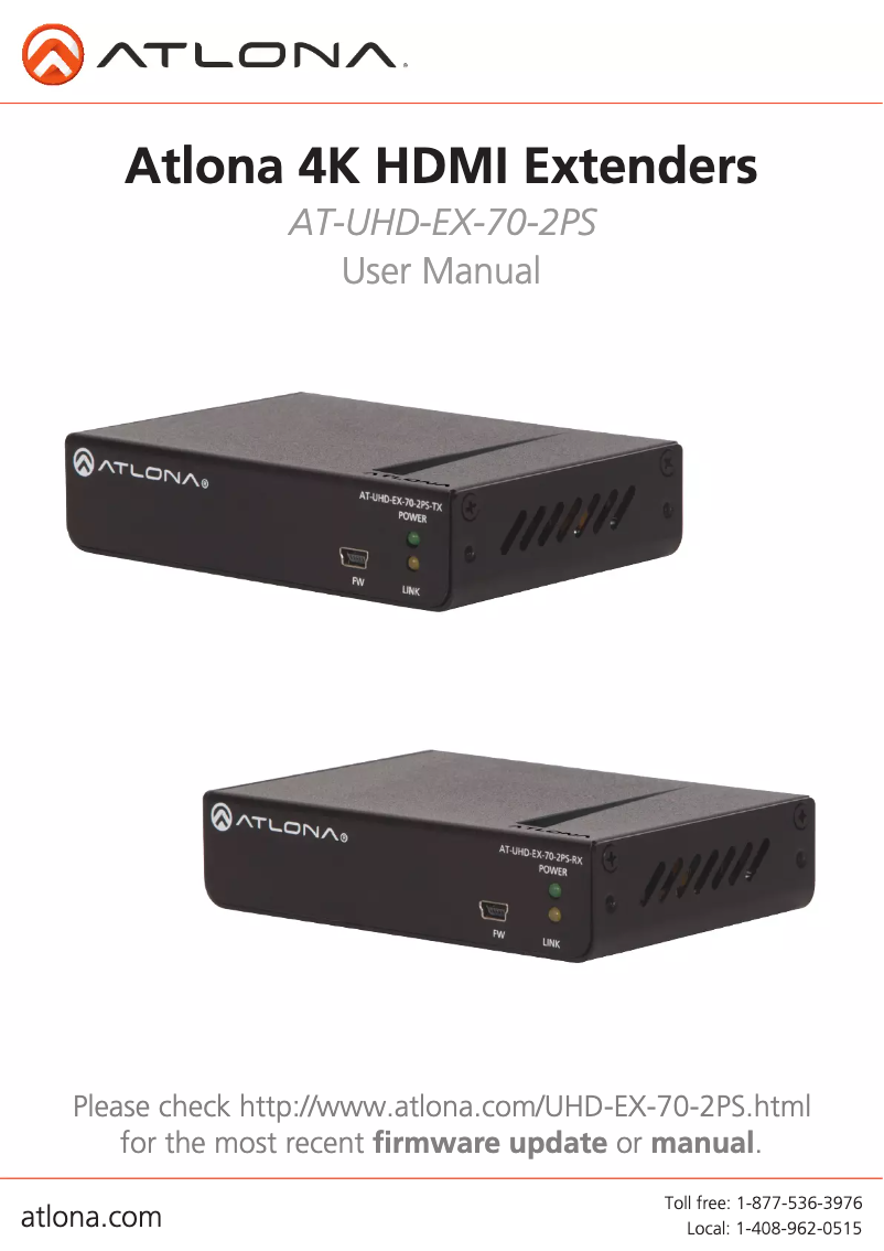 Page 1 of the manual User Manual Atlona UHD-EX-70-2PS