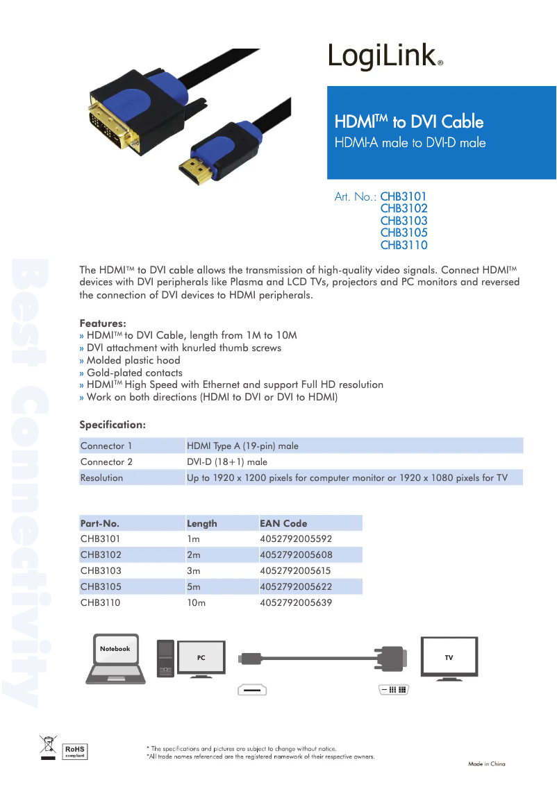 Page 1 de la notice Manuel utilisateur LogiLink CHB3102