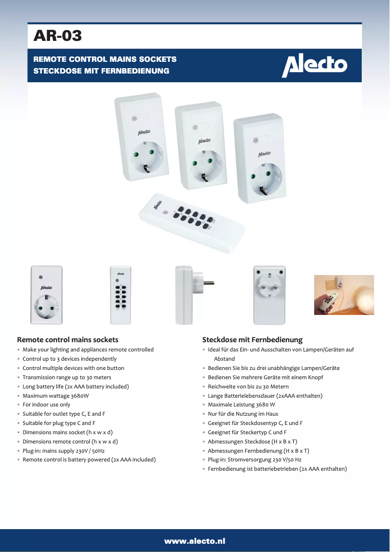 Page 1 de la notice Manuel utilisateur Alecto AR-03