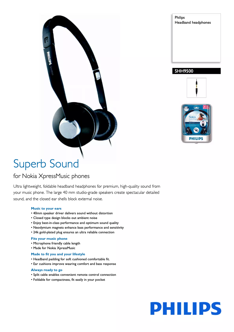 Page 1 de la notice Manuel utilisateur Philips SHH9500