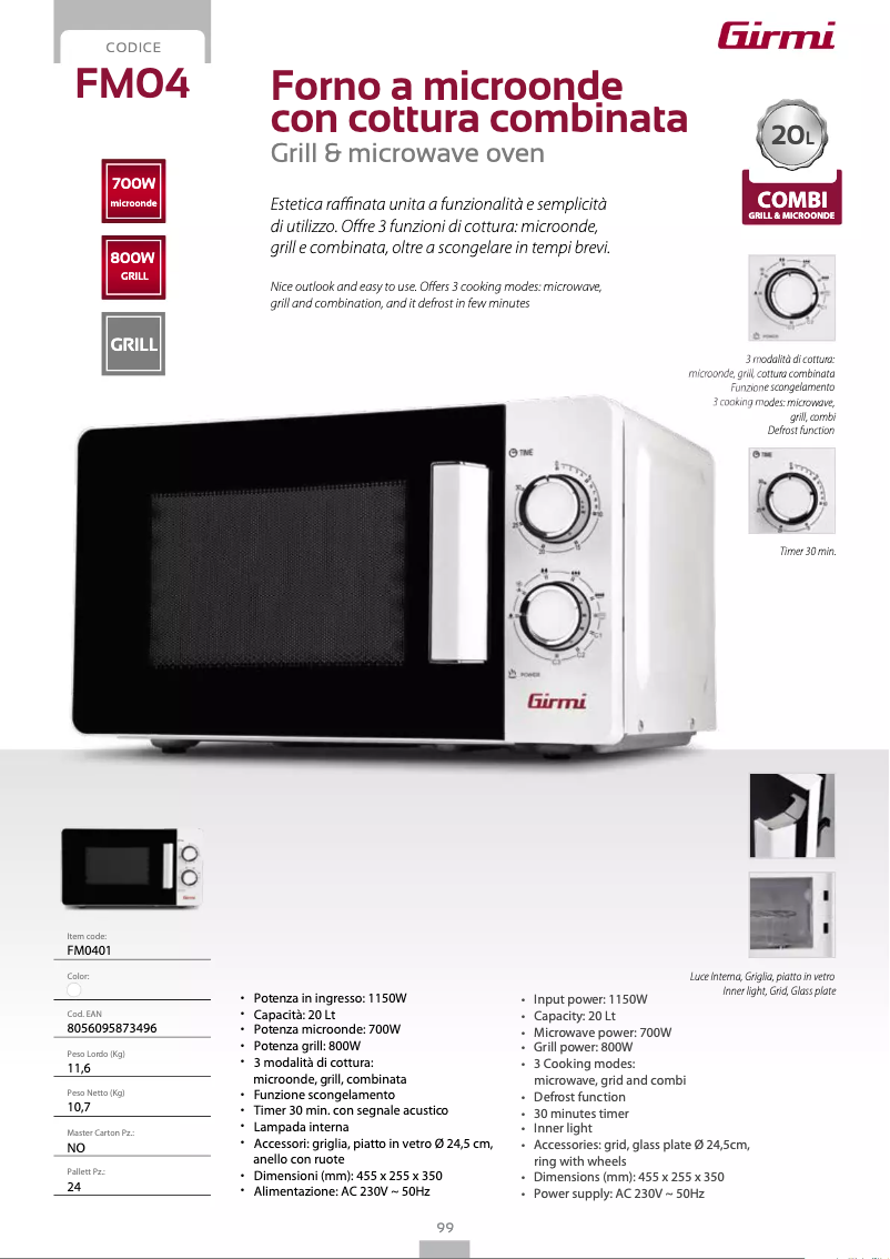 Página 1 del manual Ficha técnica Girmi FM04