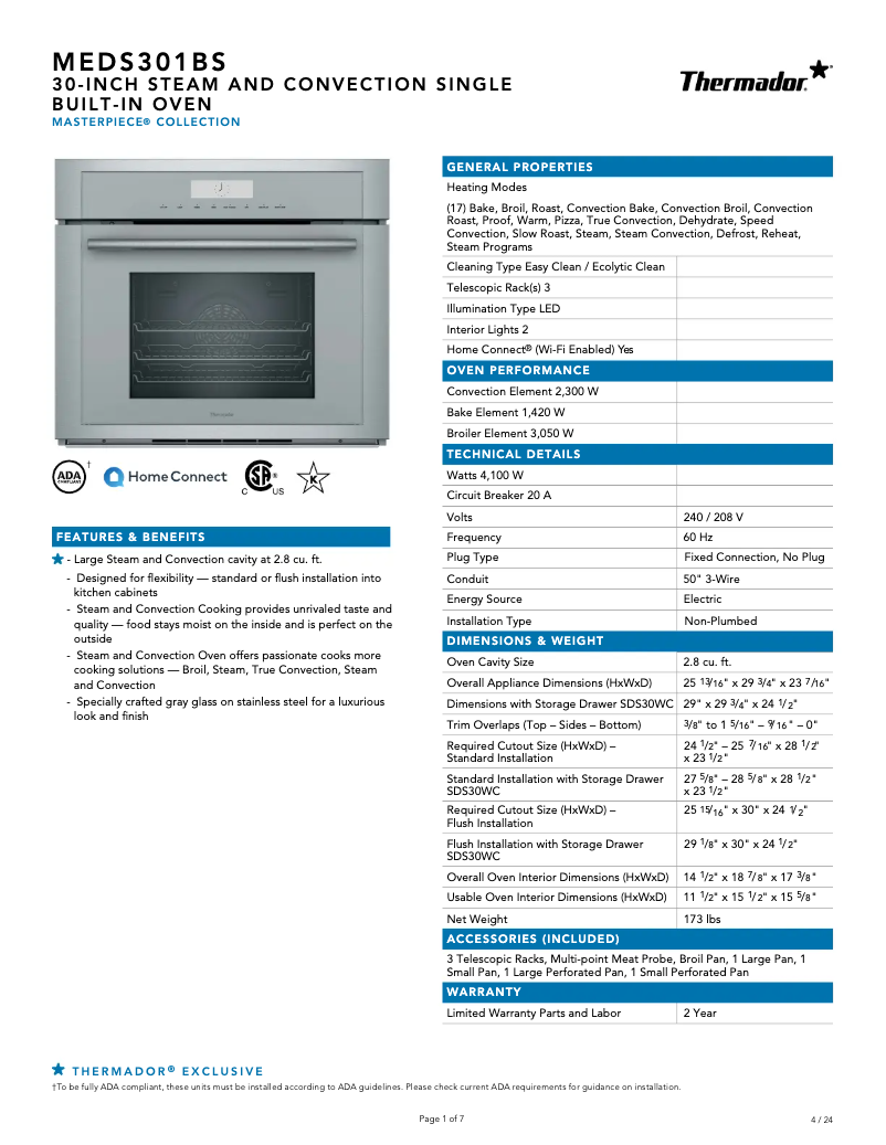 Página 1 del manual Ficha técnica Thermador MEDS301BS