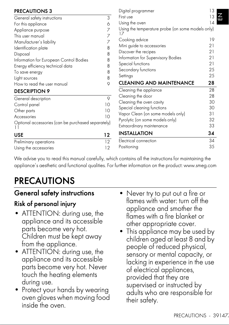 Página 1 del manual Manual de usuario Smeg SOPA6102TS