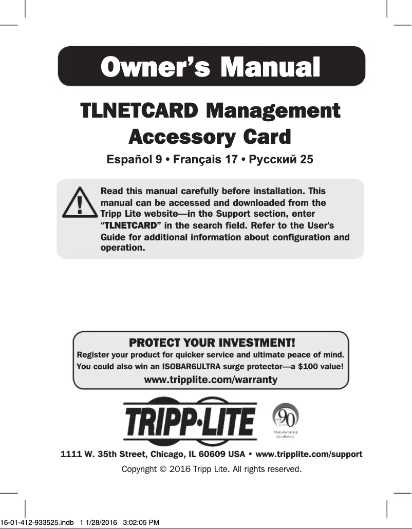 Page 1 of the manual User Manual Tripp Lite TLNETCARD
