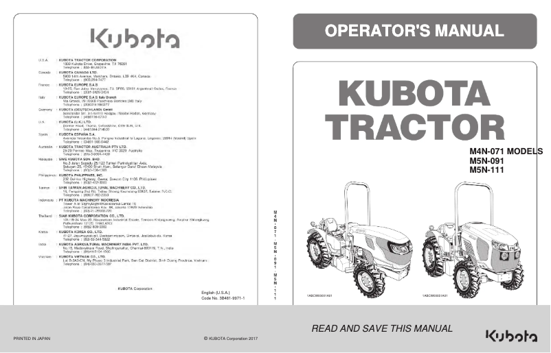 Page 1 de la notice Manuel utilisateur Kubota M5N-111HDRC24