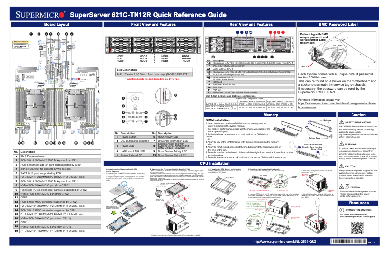 Page 1 de la notice Guide de démarrage rapide Supermicro SuperServer SYS-621C-TN12R