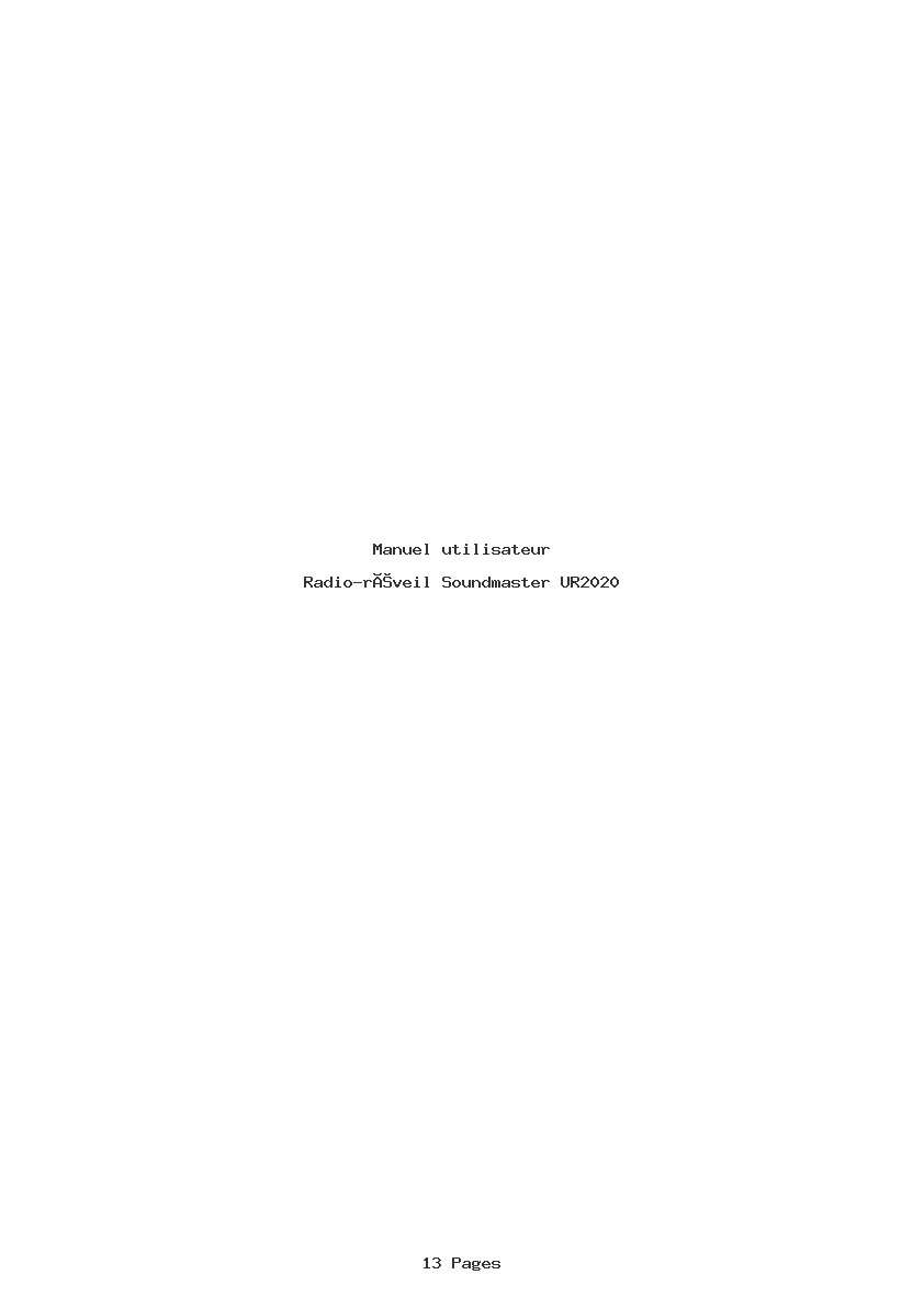 Page 1 de la notice Manuel utilisateur Soundmaster UR2020