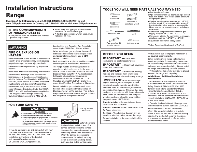 Page 1 de la notice Guide d'installation GE JGBS66REKSS