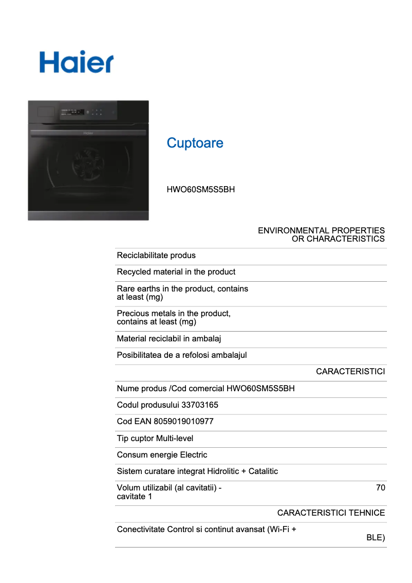 Page 1 of the manual Energy Label Haier HWO60SM5S5BH