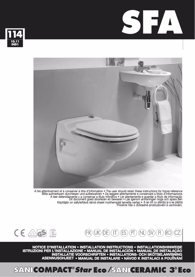 Page 1 de la notice Manuel utilisateur Sanibroyeur Sanicompact Star