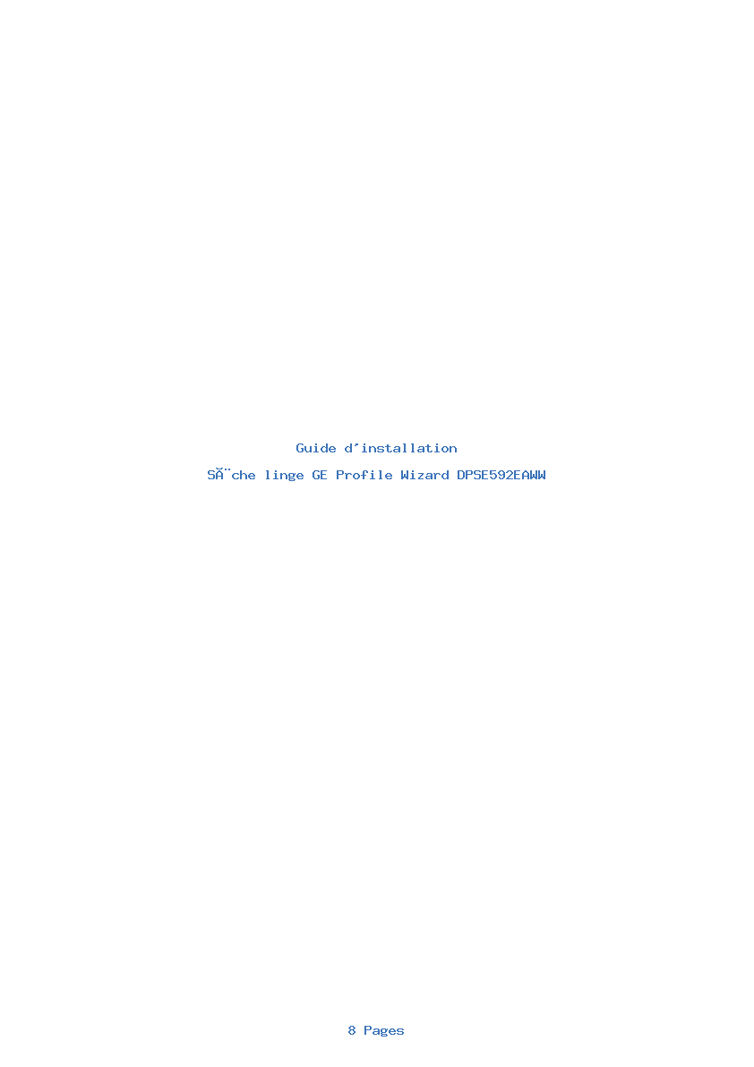 Page 1 de la notice Guide d'installation GE Profile Wizard DPSE592EAWW