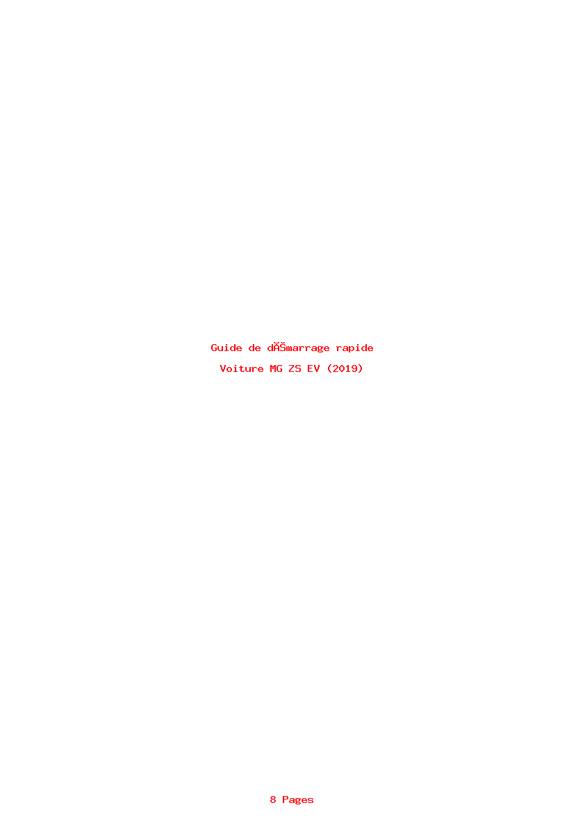 Page 1 de la notice Guide de démarrage rapide MG ZS EV (2019)