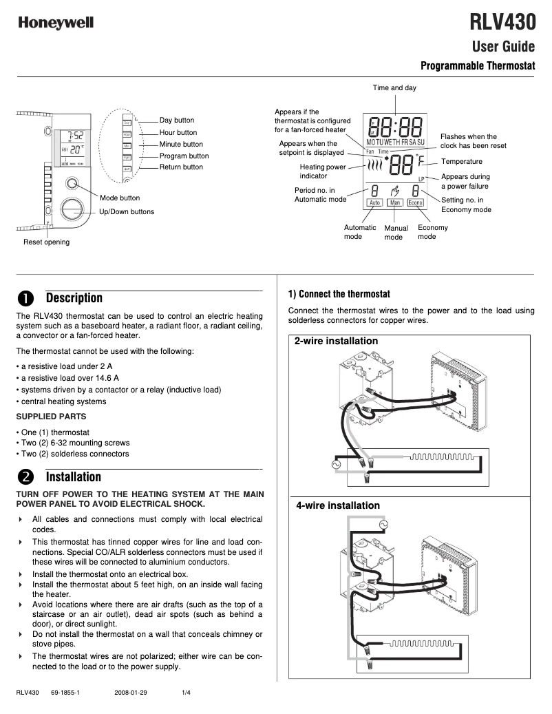 Page 1 de la notice Manuel utilisateur Honeywell RLV430