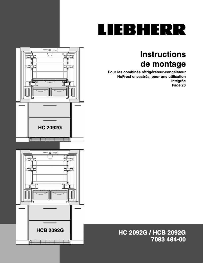 Page 1 de la notice Guide d'installation Liebherr HC 2092G