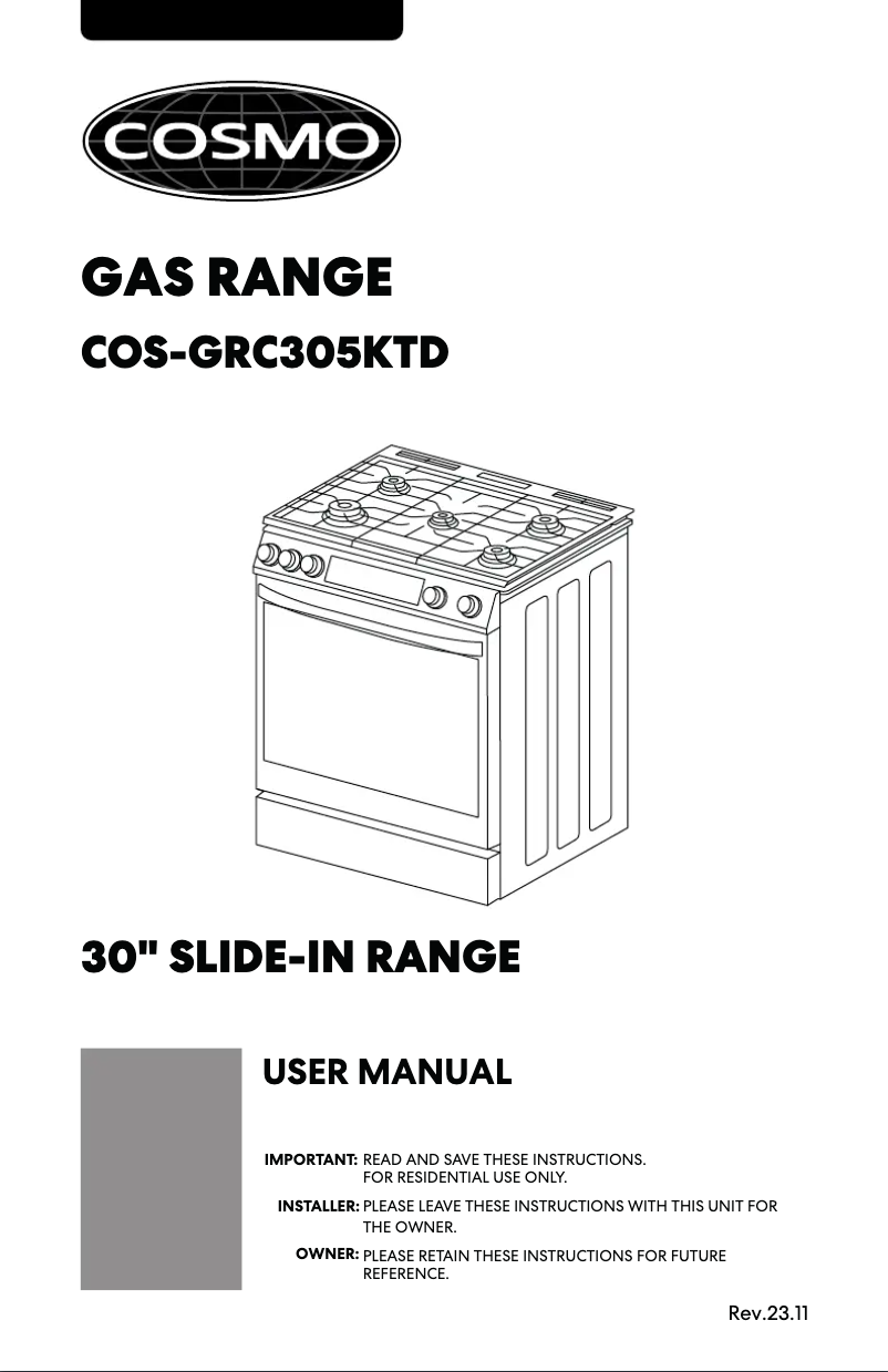 Page 1 de la notice Manuel utilisateur Cosmo COS-GRC305KTD