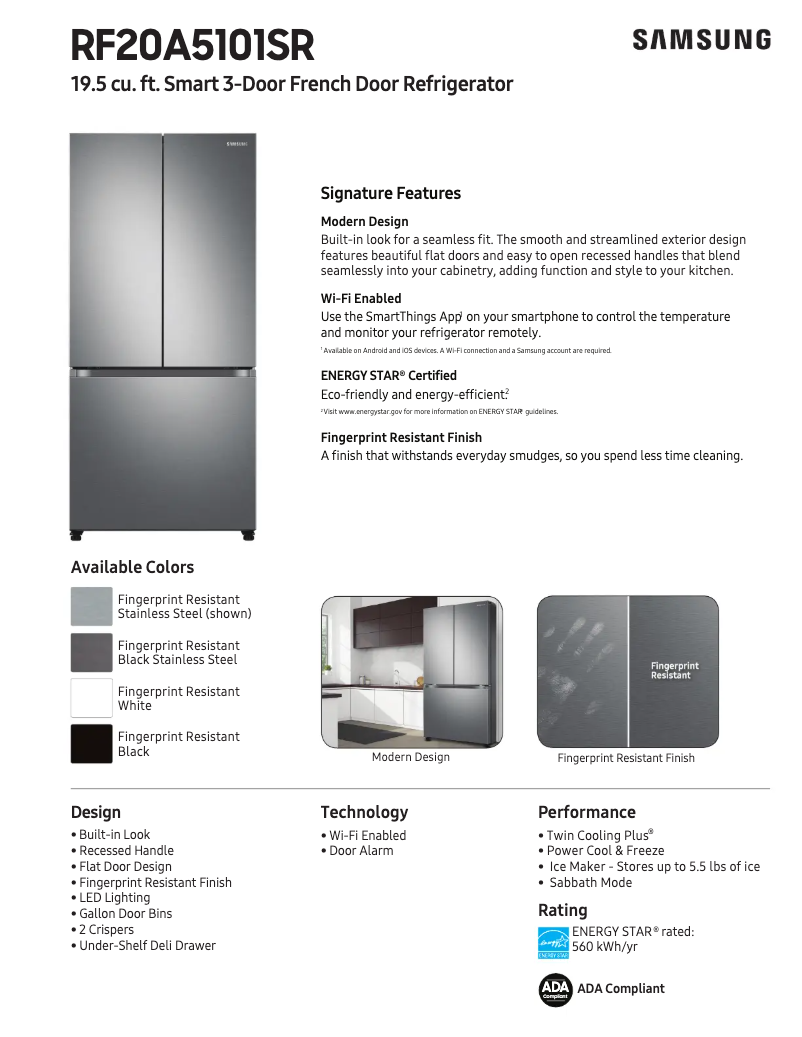 Página 1 del manual Ficha técnica Samsung RF20A5101WW