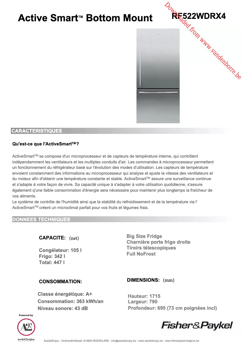 Page 1 de la notice Manuel utilisateur Fisher & Paykel RF522WDRX4