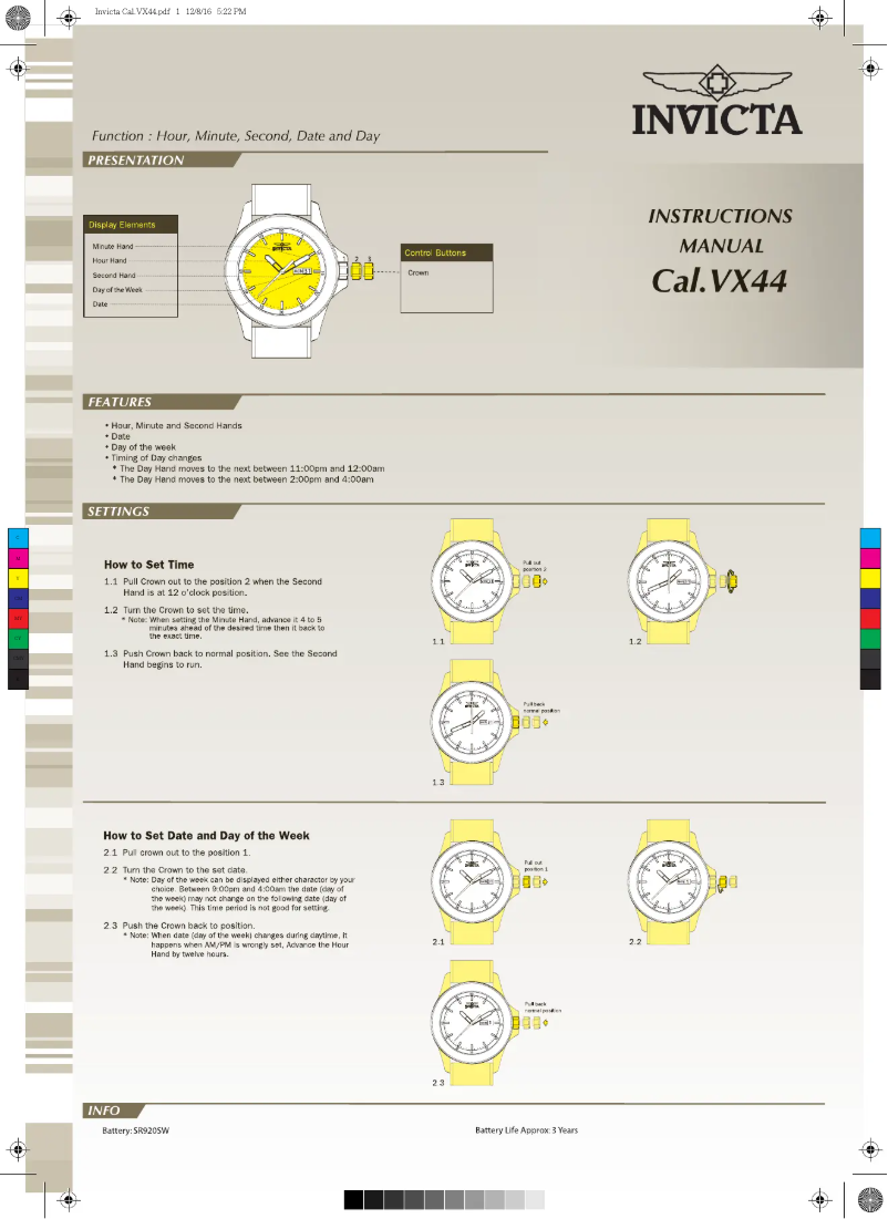 Página 1 del manual Manual de usuario Invicta Specialty 33421