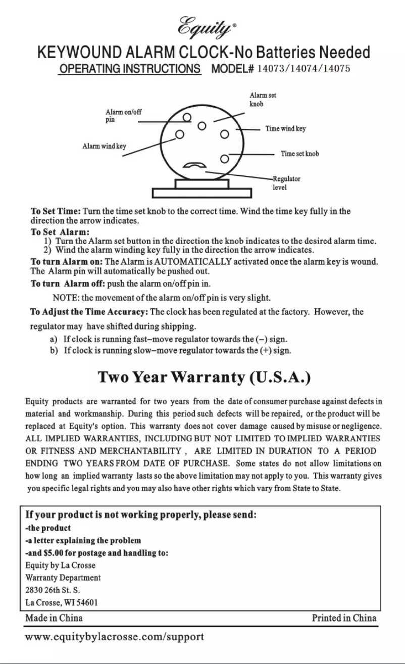 Page 1 de la notice Manuel utilisateur Equity 14075