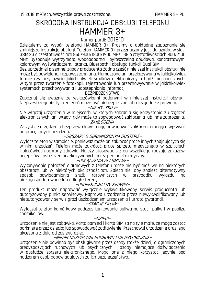 Page 1 de la notice Manuel utilisateur Hammer 3+