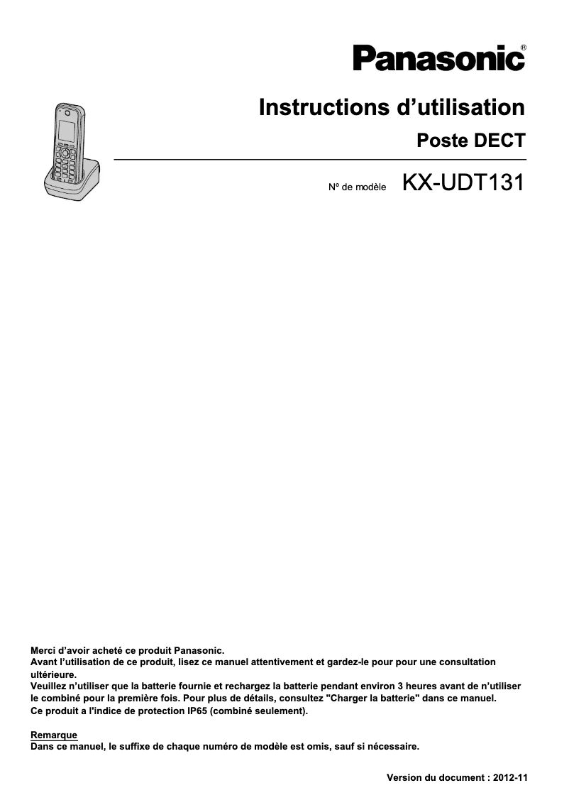Imagen de la primera página del manual del dispositivo KX-UDT131