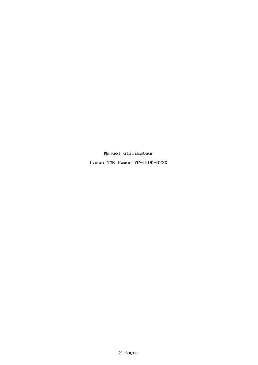 Page 1 de la notice Manuel utilisateur YAK Power YP-LEDK-B220