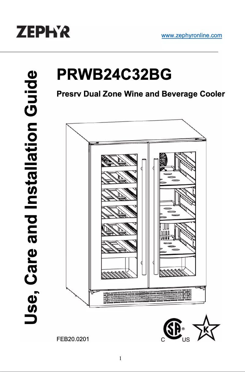 Página 1 del manual Manual de usuario Zephyr PRWB24C32BG