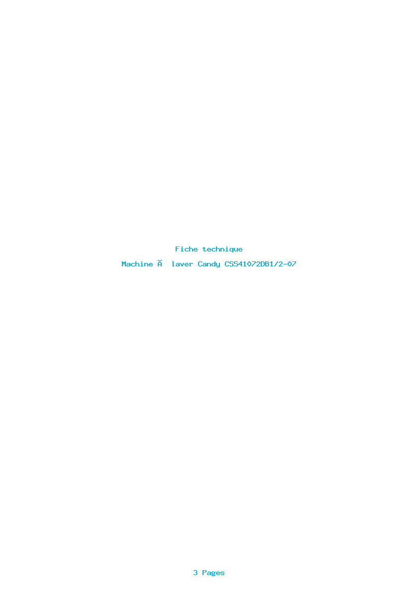 Page 1 de la notice Fiche technique Candy CSS41072DB1/2-07