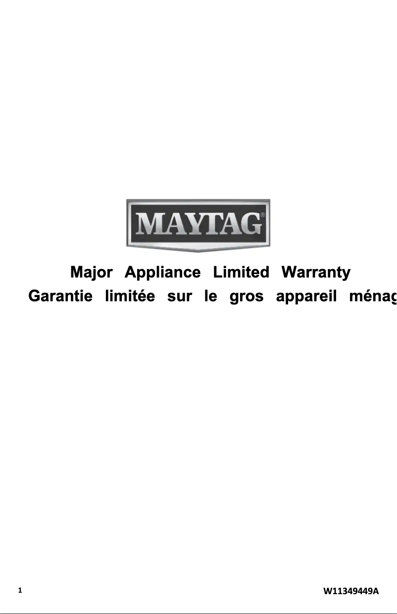 Page 1 de la notice Informations de garantie Maytag MRT118FFFH