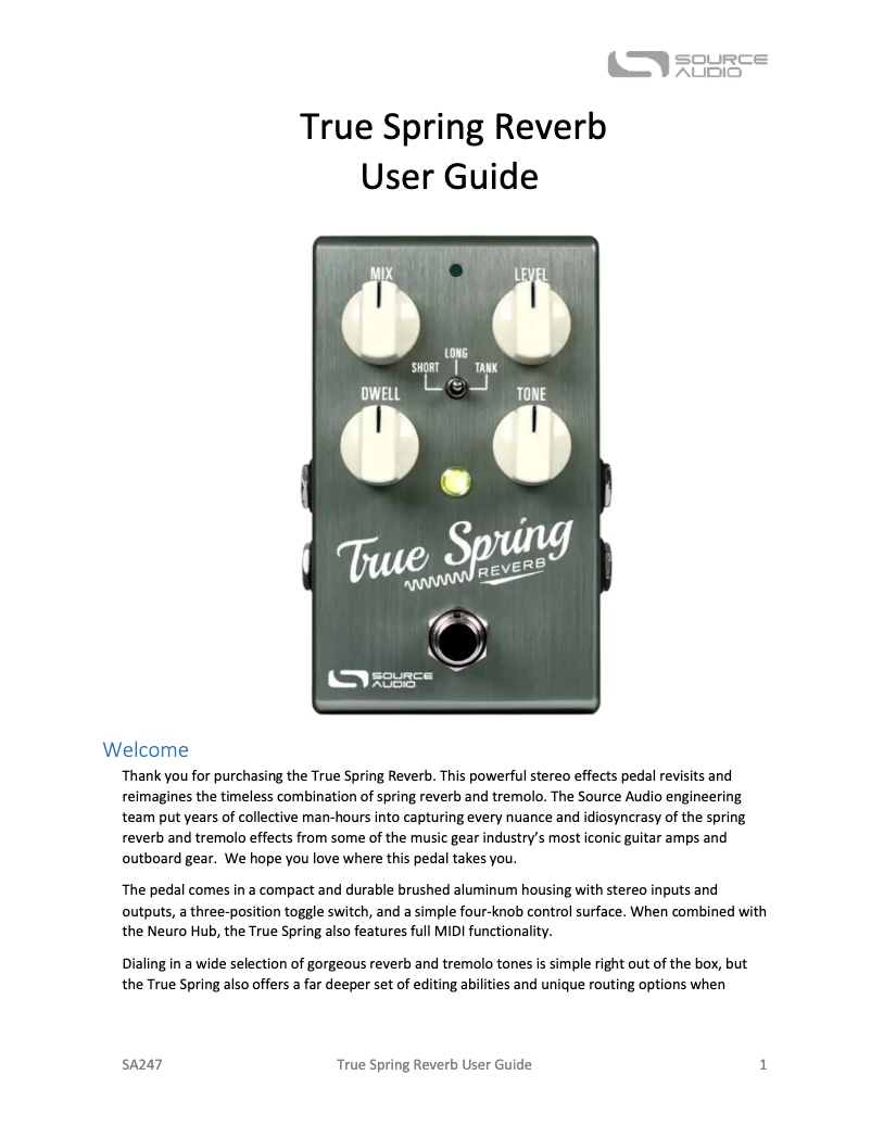 Página 1 del manual Manual de usuario Source Audio True Spring