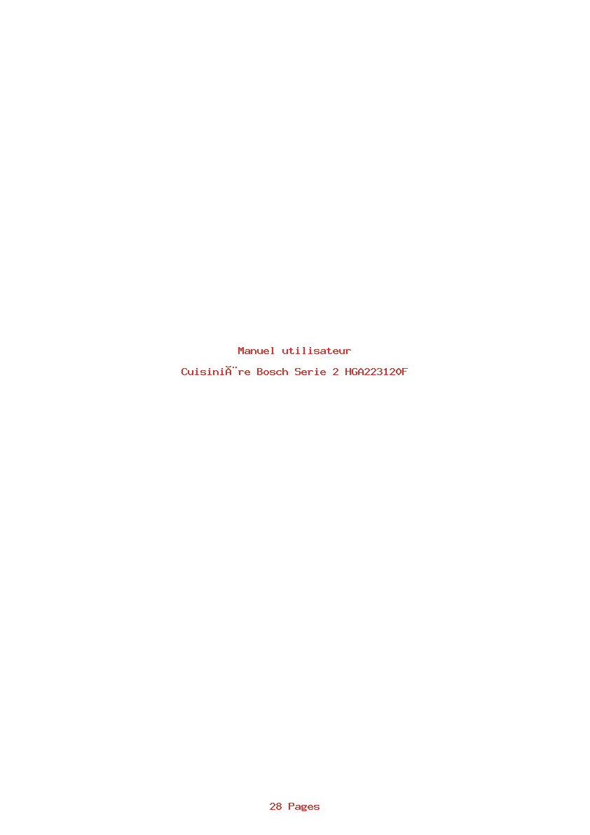 Page 1 de la notice Manuel utilisateur Bosch Serie 2 HGA223120F