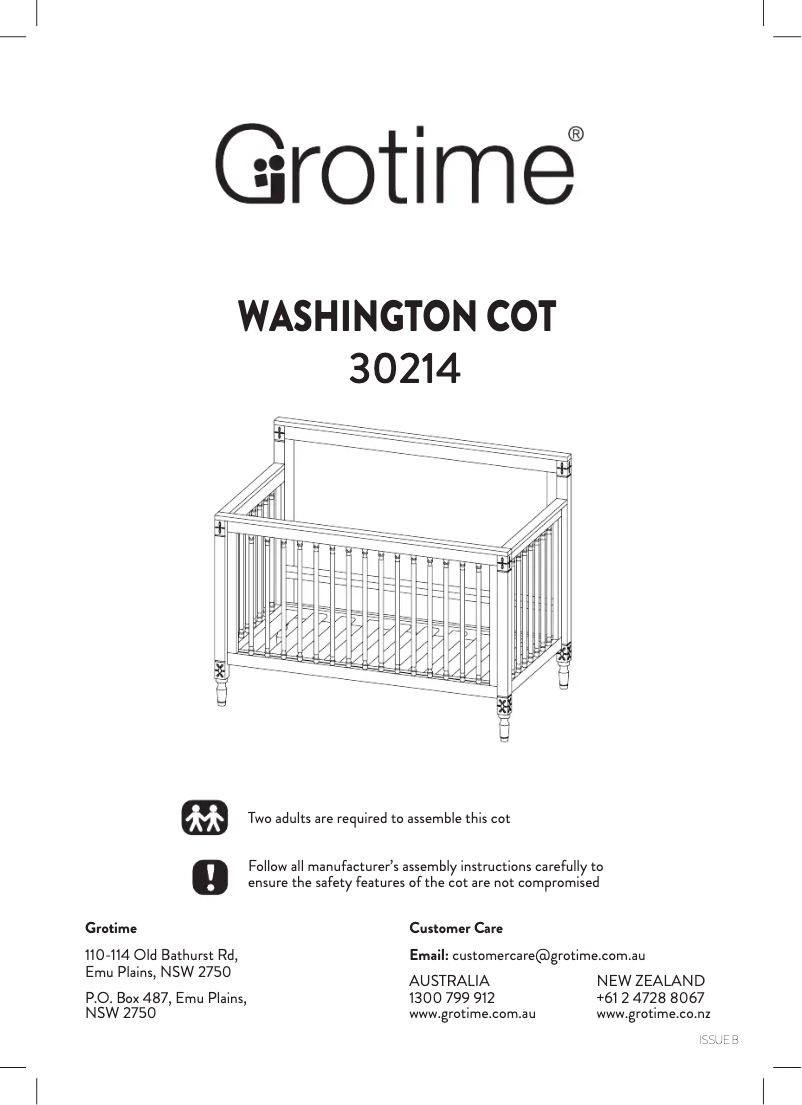 Page 1 de la notice Manuel utilisateur Grotime Washington Cot