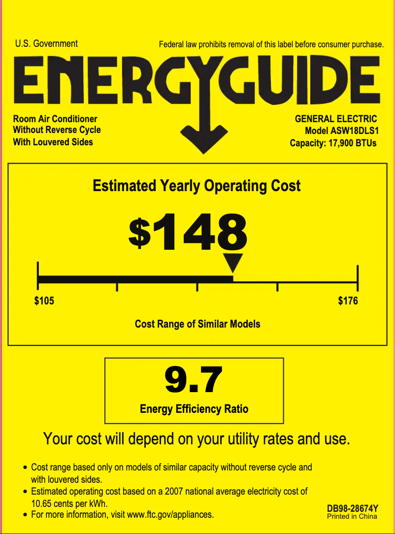 Página 1 del manual Etiqueta energética GE ASW18DL