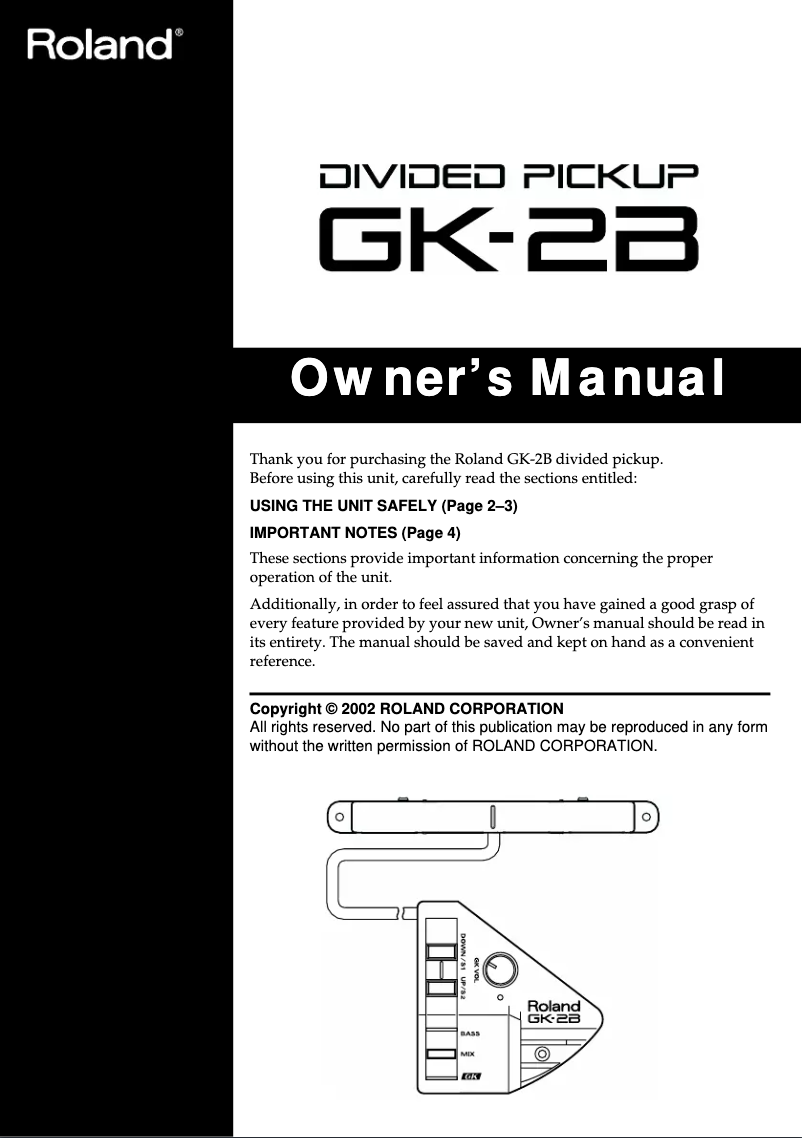 Page 1 of the manual User Manual Roland GK-2B