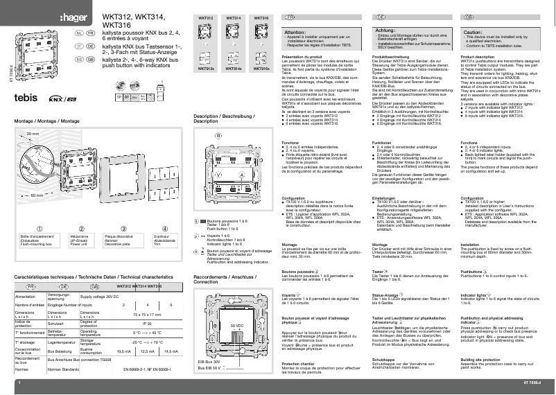 Page 1 de la notice Manuel utilisateur Hager WKT314