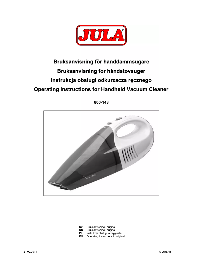 Page 1 de la notice Manuel utilisateur Jula 800-148