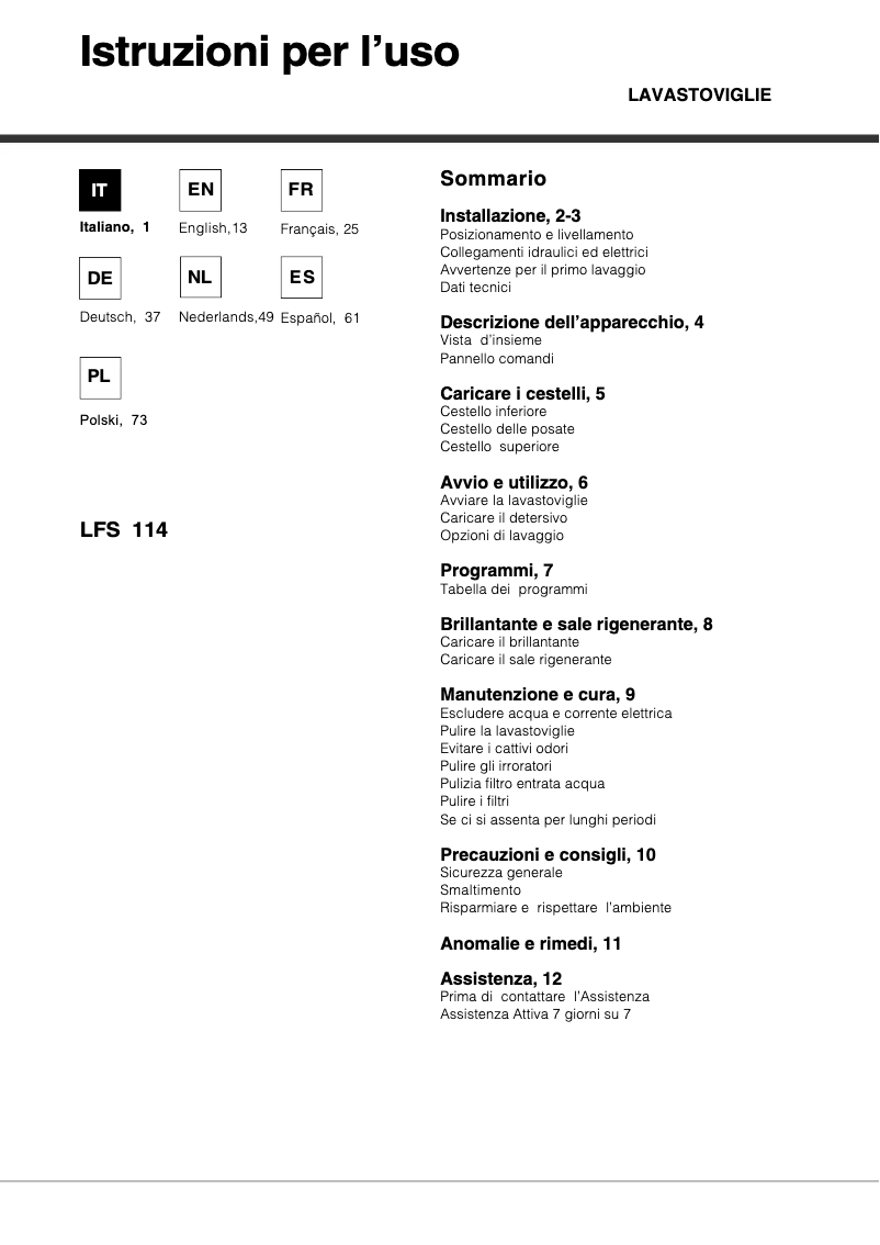 Page 1 de la notice Manuel utilisateur Hotpoint Ariston LFS 114 IX/HA