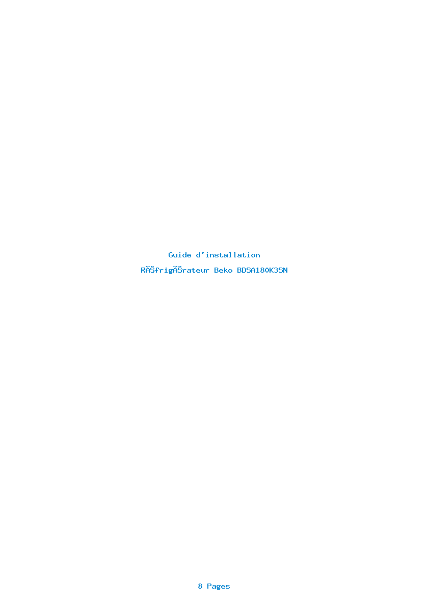 Page 1 de la notice Guide d'installation Beko BDSA180K3SN