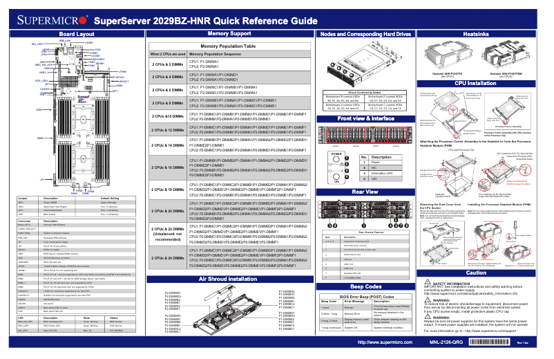 Page 1 de la notice Guide de démarrage rapide Supermicro SuperServer 2029BZ-HNR